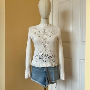 Ladies Sweater, White/Embellished, 70% wool